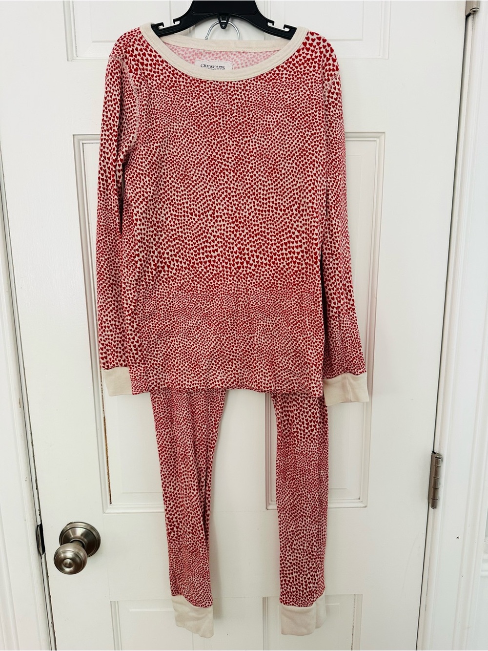 J Crew Crewcuts Long Sleeve & Pants Pajama Set w Red Hearts Valentines Sz 10